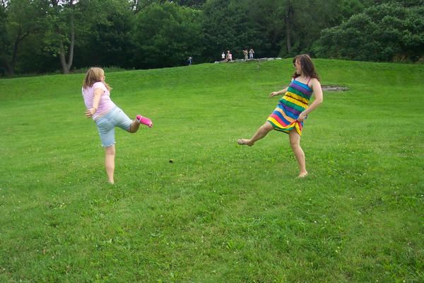 Hacky Sack!
Now throw it back
Hit it up and hope it comes back

It's a small ball
no air
just full of beans there's plenty to share

Don't screw me up now
I've been at it all day
Forget class cause I'm here to stay

I've got ninety-3
don't talk to me
I'm goin for 100 with the

Hack!